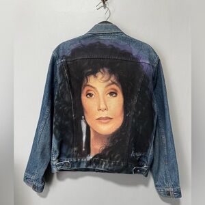 Rare Levi’s Denim Trucker Jacket Custom Cher Painting Portrait Vintage Size 42R